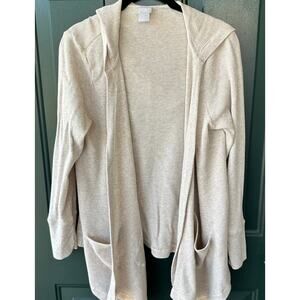 Chico’s Zenergy Hooded Cardigan Size 1 Waffle Knit Drape Cozy Athleisure Yoga